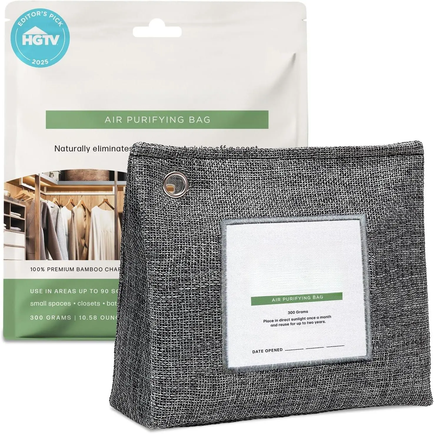 Air Purifying Bag 300g,  Charcoal Odor Absorber & Deodorizer for Closets, Bathrooms & Small Spaces — Lasts 2 ,  Odor  for , Unscented  Charcoal Bag