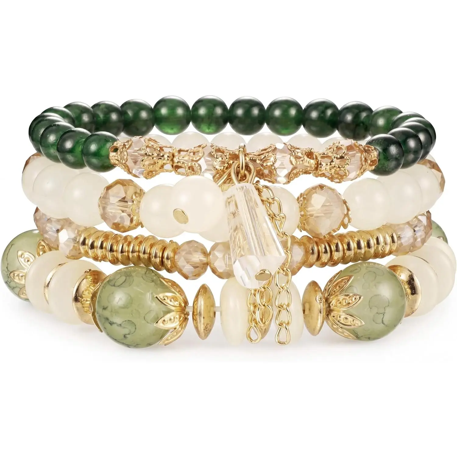 Boho Beaded Bracelets for Women, 4 count Stackable Bracelets Set | 4-Layer Stretch  Stone Bracelets for Summer Beach, , Party and Daily Wear Multi-Color
