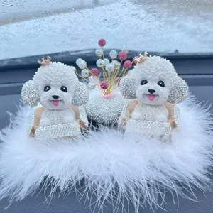 Hot Selling Diamond Studded Shaking Head Teddy Dog Car Accessories, High-end Car Interior Decoration Accessories Car Decoration