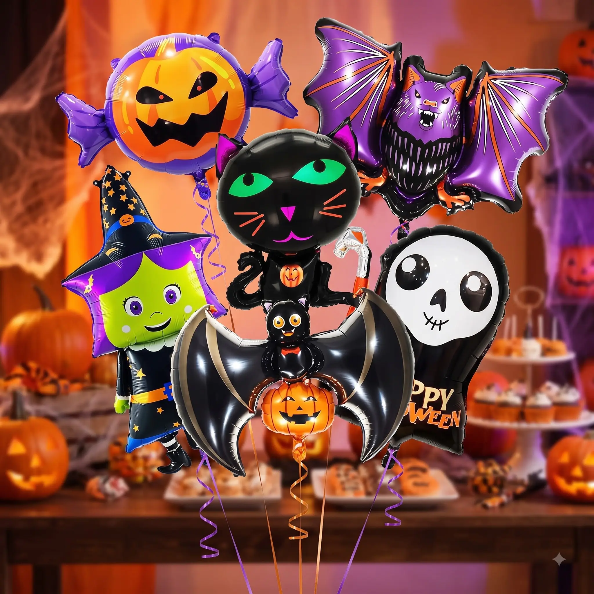 Spooky Cute Halloween Foil Balloon Set, Party Backdrop, Festive Wall Decor, Gift for Party Hosts, Spooky Season Essentials