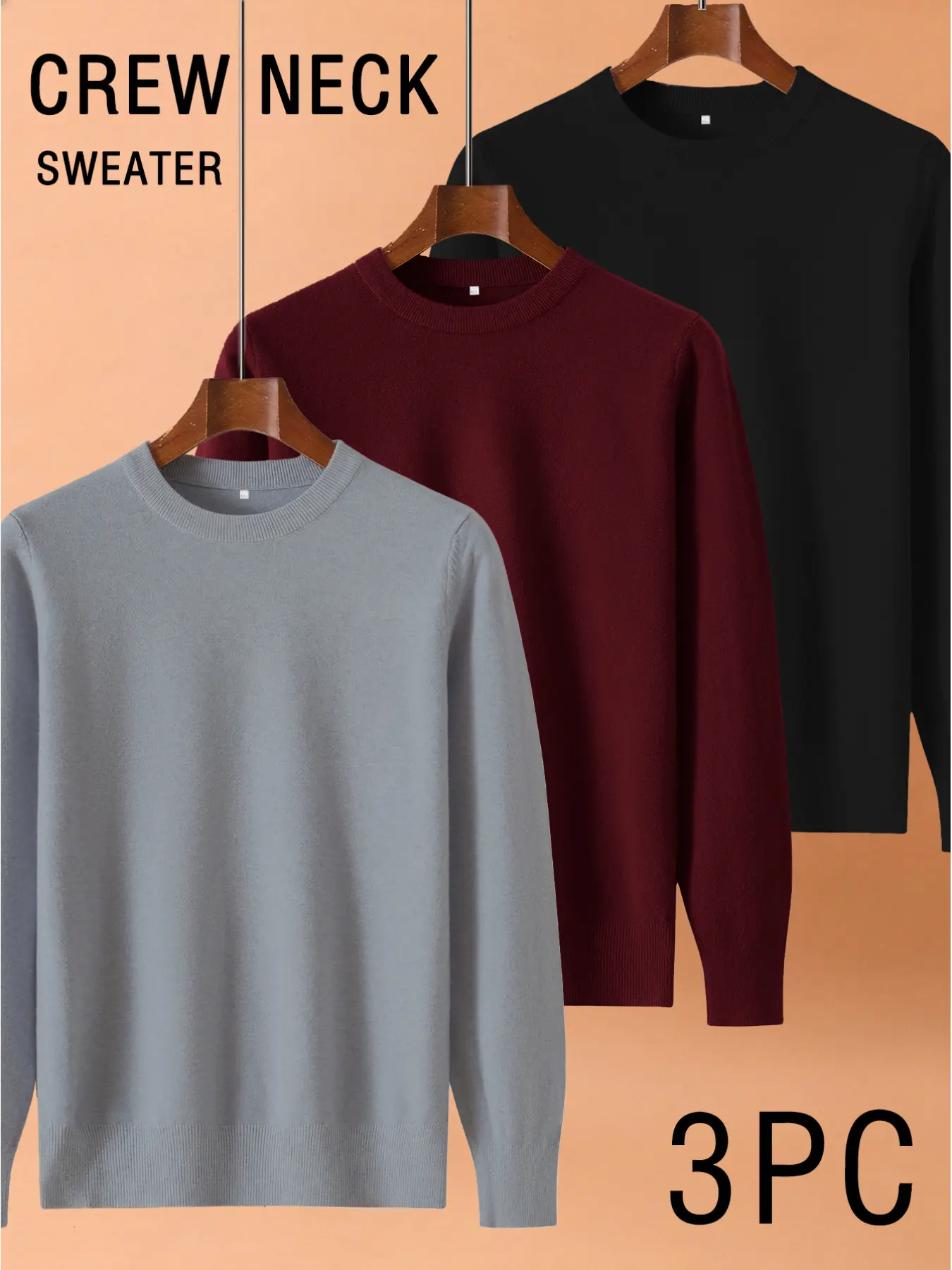 3-Pack Men's Autumn & Winter Versatile Casual Crew Neck Knit Sweaters Knitwear
