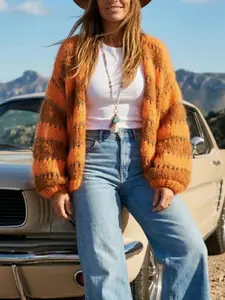 Women's Striped Knit Cardigan, Front Open Fall Boho Sweater Coat, Perfect for Commute and Outdoors, Stylish and Comfortable
