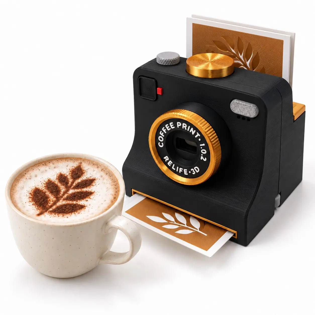 3D Printed Latte Art Camera, One-Button Coffee Template Printer, Multiple Templates for Cappuccino, Hot Chocolate, Home Café Use