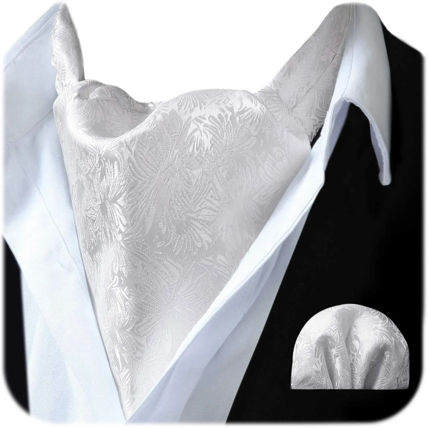 Men's Paisley Floral Ascot Tie and Pocket Square Set - Classic Self-Tie Cravat with Handkerchief for Wedding(Gift)