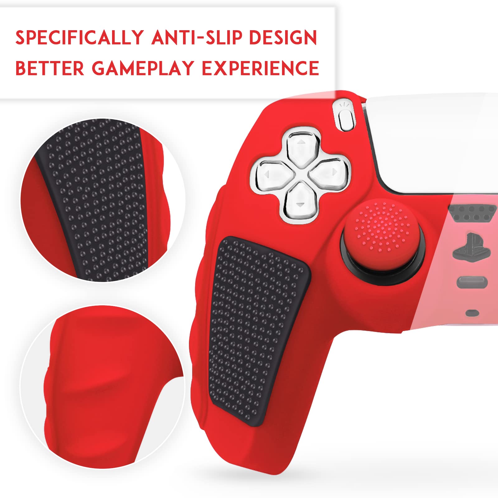 Game Controller Non-slip Protective Case with 8 Thumb Grip Cap, Silicone Soft Shell Game Controller Protective Cover, Console Accessories for PS5 Tech Accessories