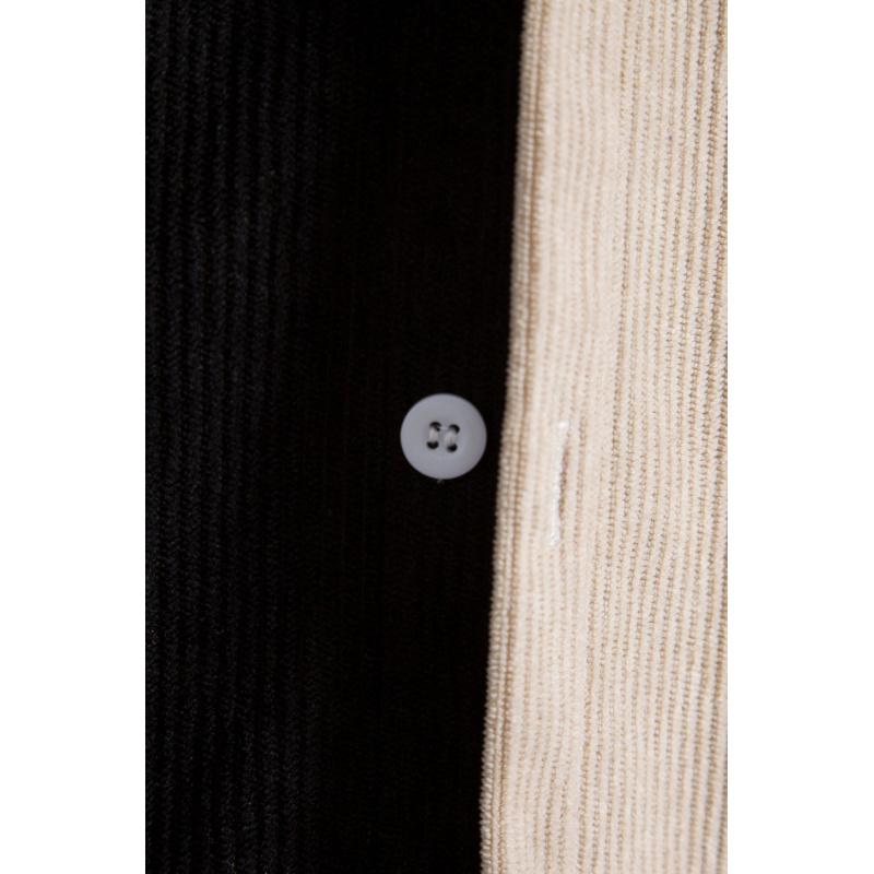 Men's corduroy color-block short-sleeve shirt, casual button-up shirt with chest pocket, vintage summer street style, soft and breathable, suitable for everyday wear