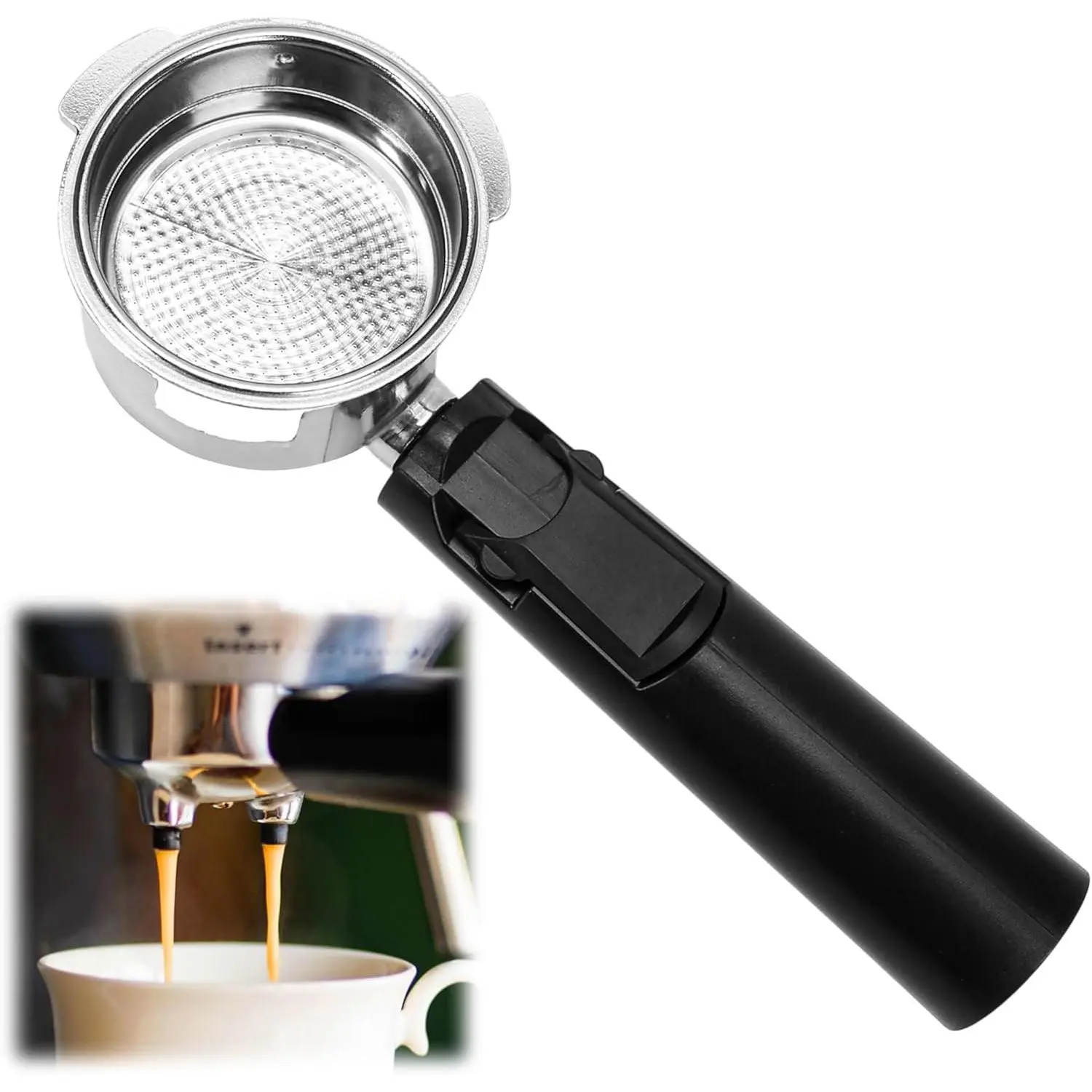 Coffee Espresso Machine Handle Replacement Parts, 3 Ears Cafe Bracket Handle Portafilter Filter Basket for Lidl CM4621 CM4218 KF5002 KF500S Barista with FILTER VASKET
