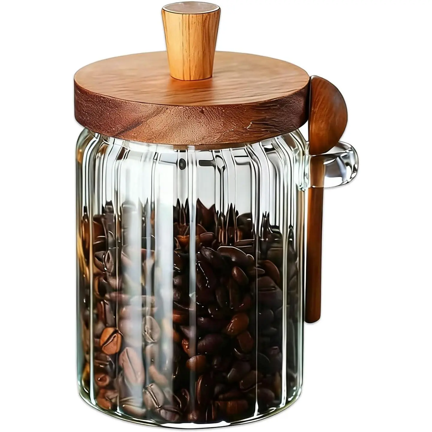 Glass Jar With Wooden Lid And Spoon, Glass  Storage Canister | Clear Glass Jar, Airtight Storage Jar For Coffee Beans Coffee Grounds Sugar Salt Loose Leaf