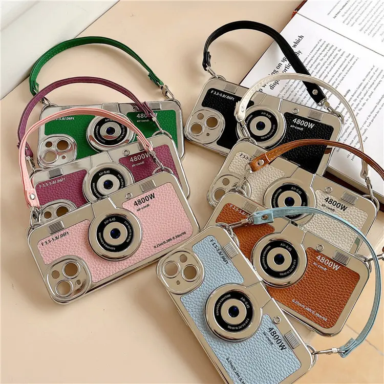 3D retro camera case suitable for iPhone 17 Pro Max, Apple 16, electroplated 15, leather strap 14, soft case 13, couple's phone case, gift