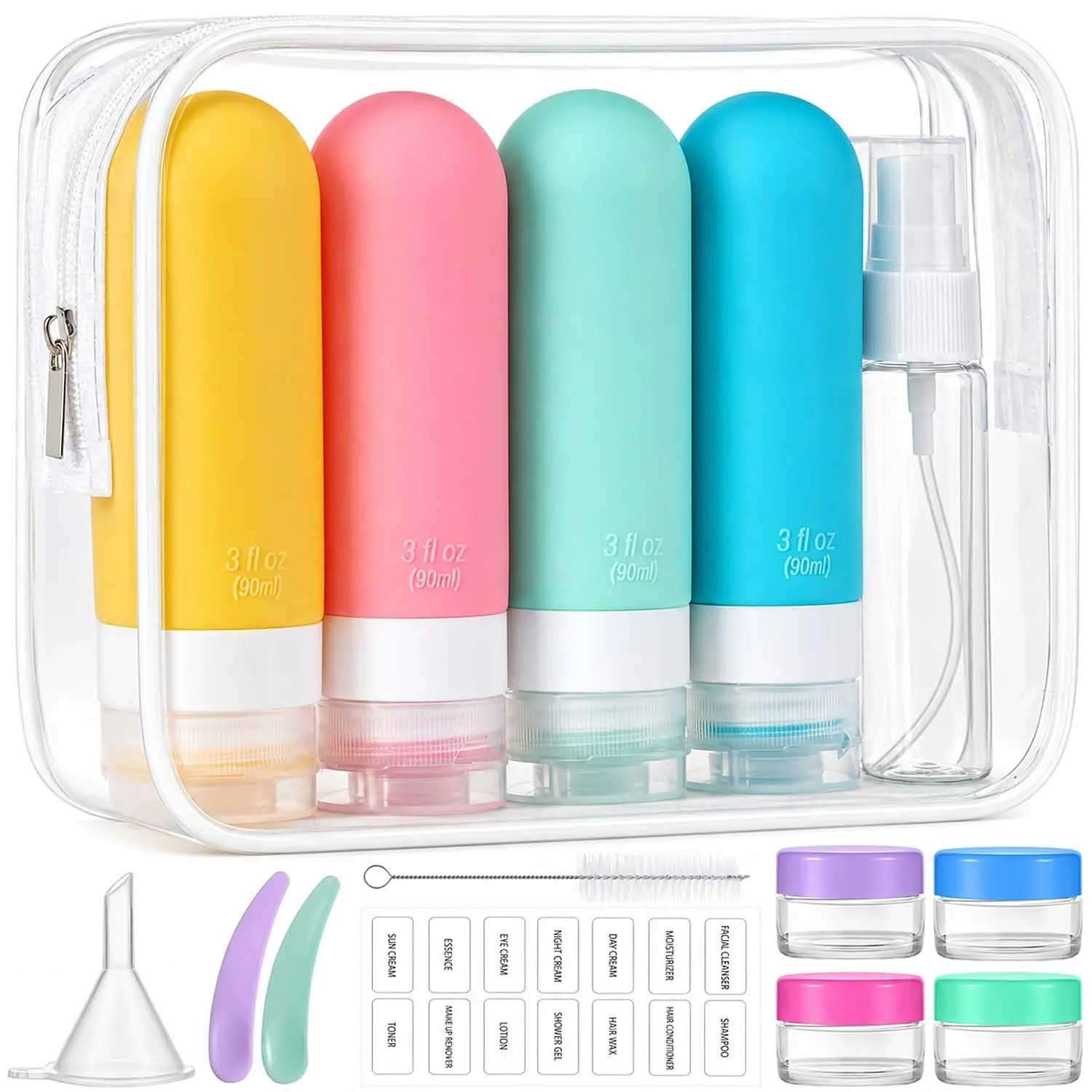 16pack Travel Bottles for Toiletries, TSA Approved LeakProof Squeezable  Toiletry Containers for Shampoo, Conditioner, 3oz Portable Refillable Traveling Size Liquid Containers (16Pcs/Colorful)
