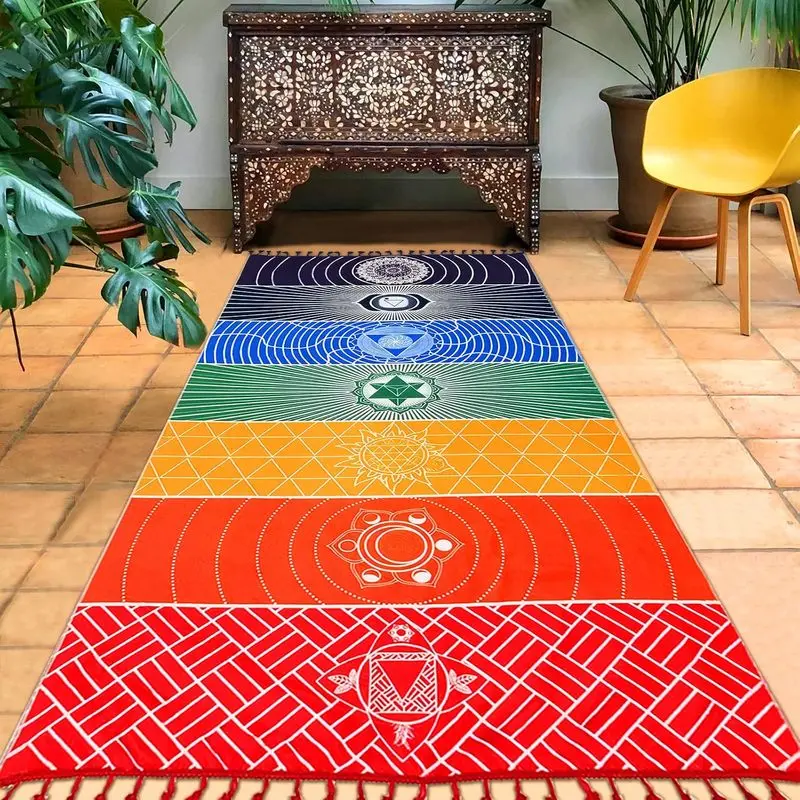 Outdoor sports Mexican Yoga Mat Beach Picnic Blanket Chakra Meditation Mat Yoga Rug Sunscreen Shawl Chakra Wall Tapestry Decor Boho Pilates 59 in (Polyester Fibre)