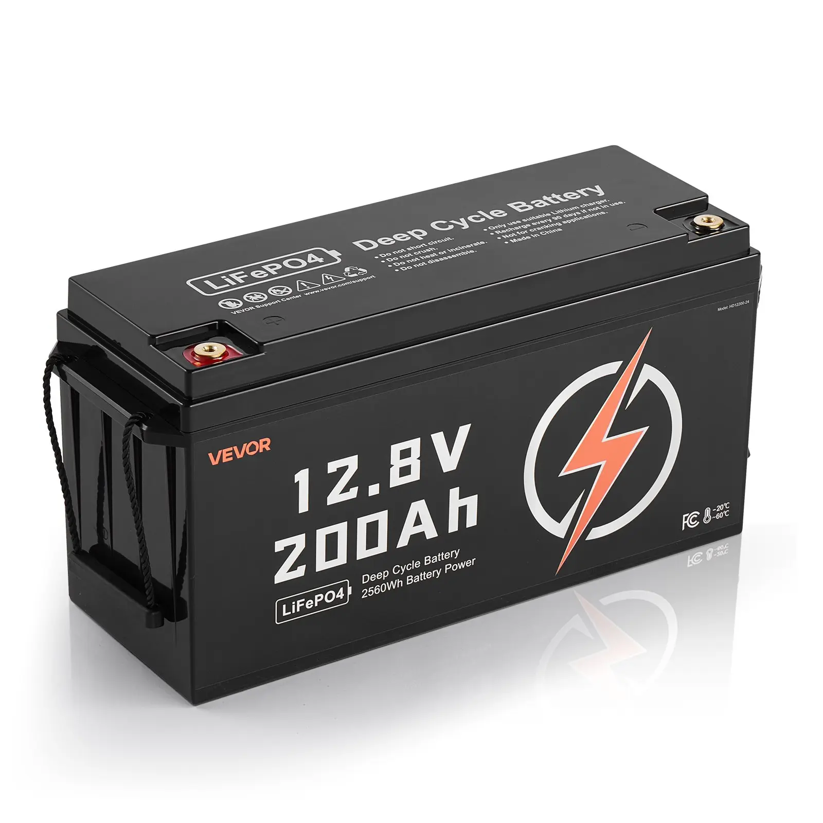 VEVOR 12V 200Ah LiFePO4 Battery, Up to 15000 Cycles, Deep Cycle Lithium Iron Phosphate Battery with Built-in BMS, Low Temperature Protection, 10 Years Lifetime, for Solar Off-Grid Home Energy Storage
