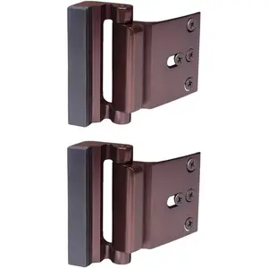 2 Pack Door Reinforcement Locks with 8 Screws, Home Security Childproof Night Lock Withstands 800 Lbs Brown