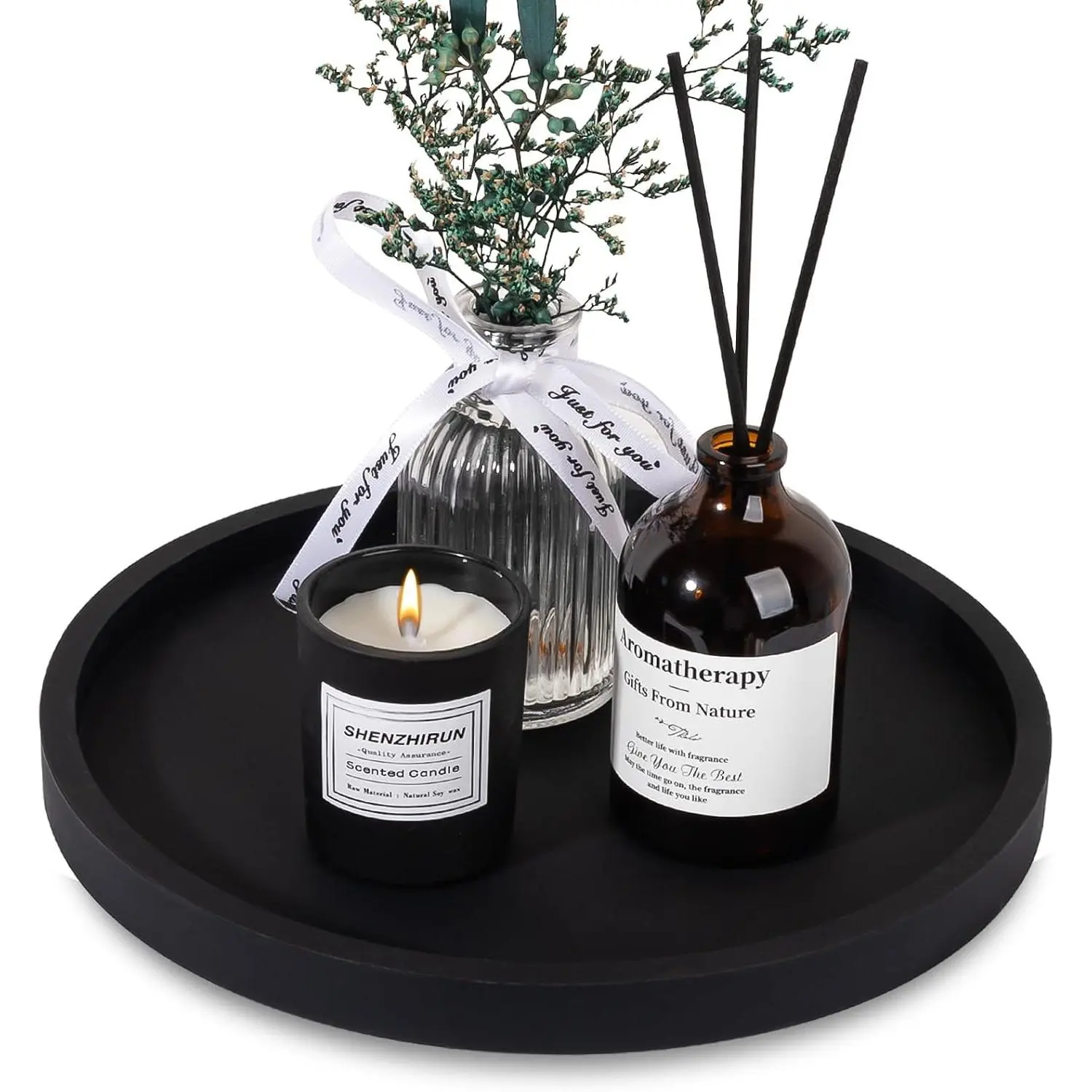 Bathroom Tray Coffee Table Decor Perfume Organizer, 9" Black | Decorative, Easy to Clean, , Scratch-Resistant, Non Slip, for Bathroom Counter, , Kitchen Countertop, Display