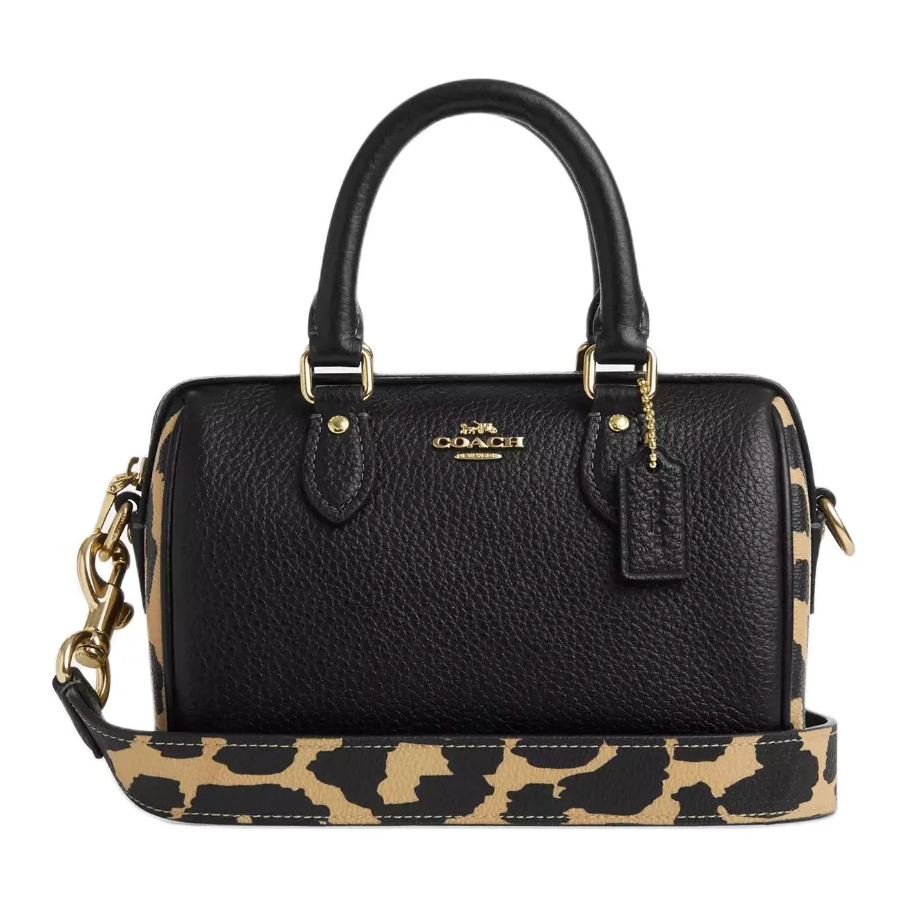 COACH Rowan 18 Crossbody Bag for Women – Pebbled Leather with Logo Zip Closure, Leopard Print Multicolor