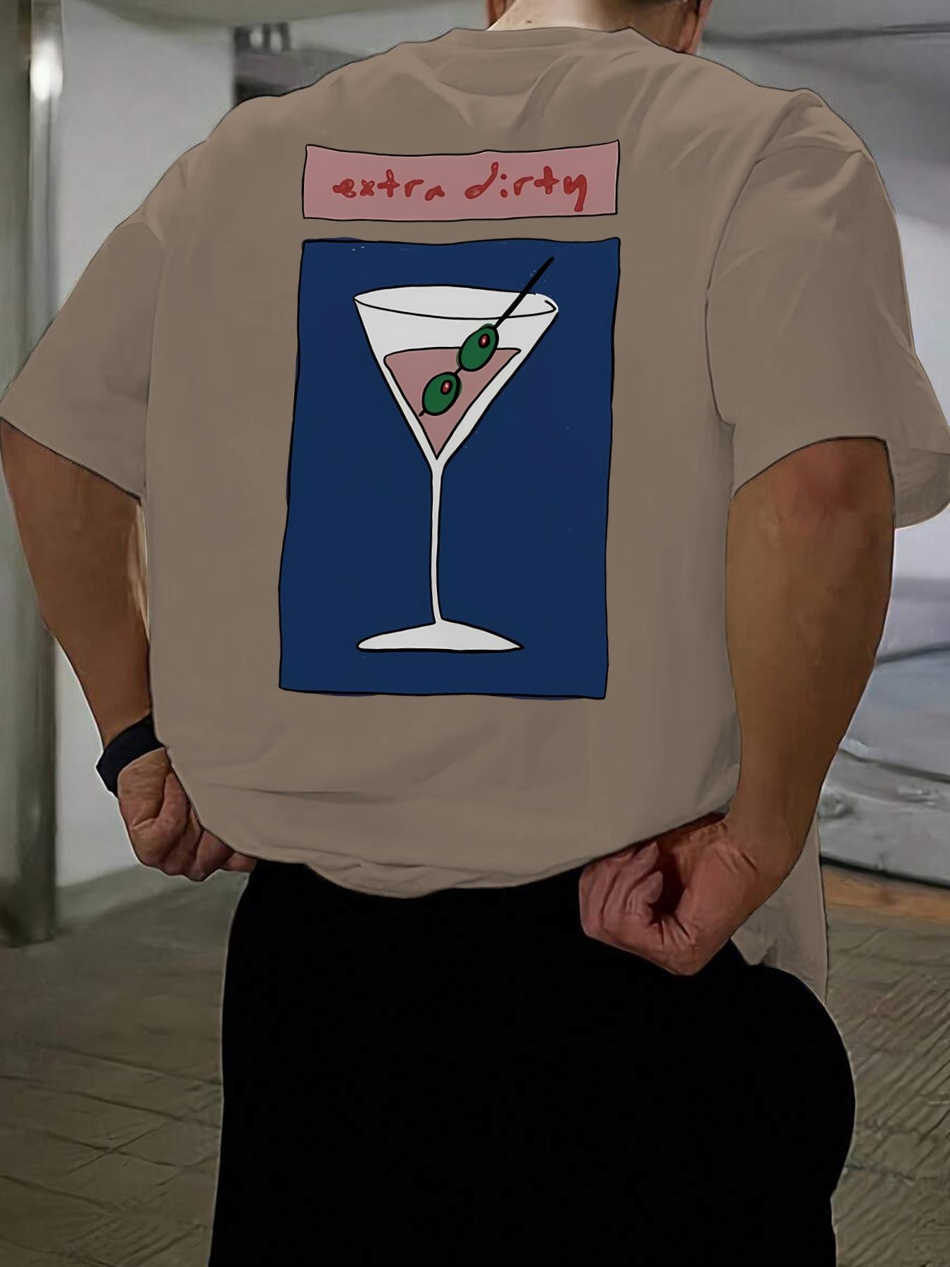 Men's Regular Fit Martini Cocktail Print Round Neck Tee, Casual Short Sleeve T-shirt for Summer, Men's Top for Daily Wear, Tropical, Casual Stylish Tee