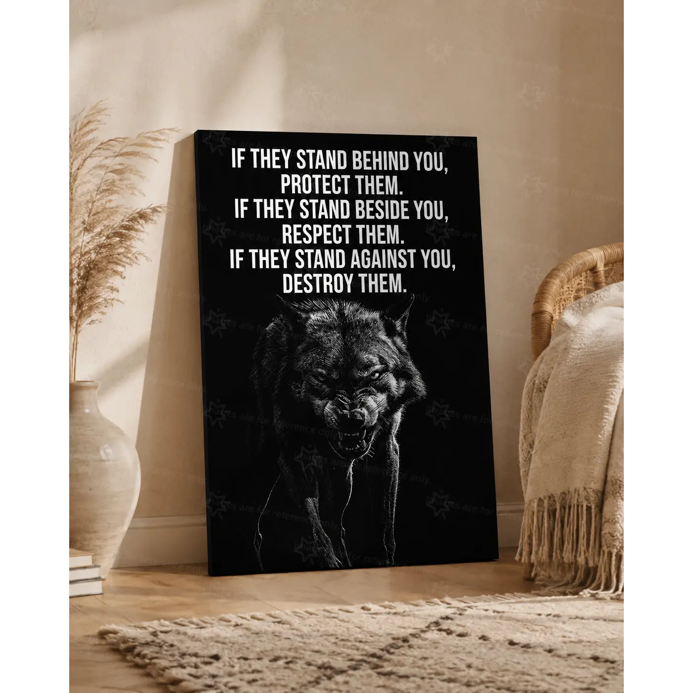 Fierce Snarling Wolf Motivational Quote Wall Art Canvas Poster, Black White Alpha Wolf Inspirational Decorative Poster Prints, Office Bedroom Masculine Man Cave Wall Decor, Available as Unframed Canvas Poster or Framed Canvas Wrap