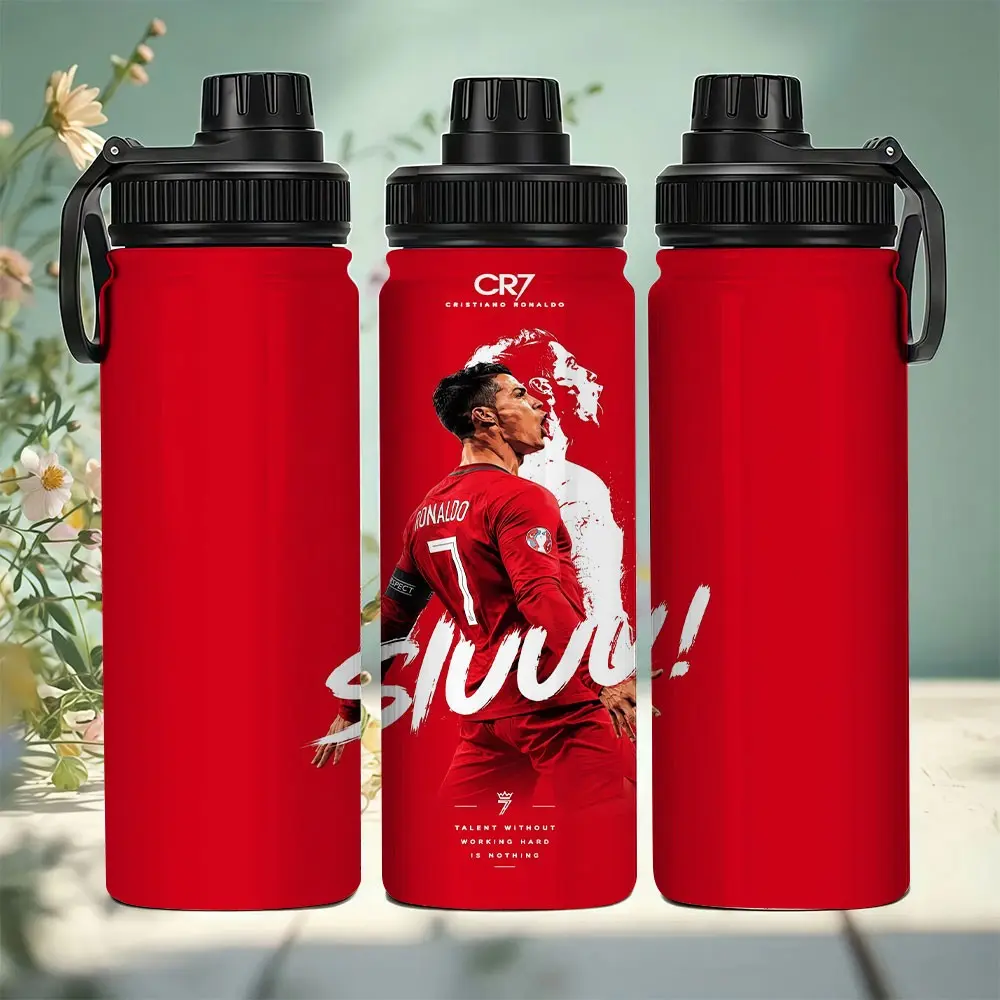 1pc 30oz/20oz Stainless Steel Insulated Water Bottle, Cristiano Ronaldo Pattern Design, Keeps Drinks Hot/Cold for Hours, Spill-Proof Travel Mug,  ideal gift for friends who love football.