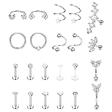 22PCS Ultimate Piercing Set | 16G Stainless Steel Cartilage Jewelry | Includes Labrets, Hoops, Spirals & Clickers | Waterproof & Hypoallergenic for Helix, Tragus, Conch & Lip