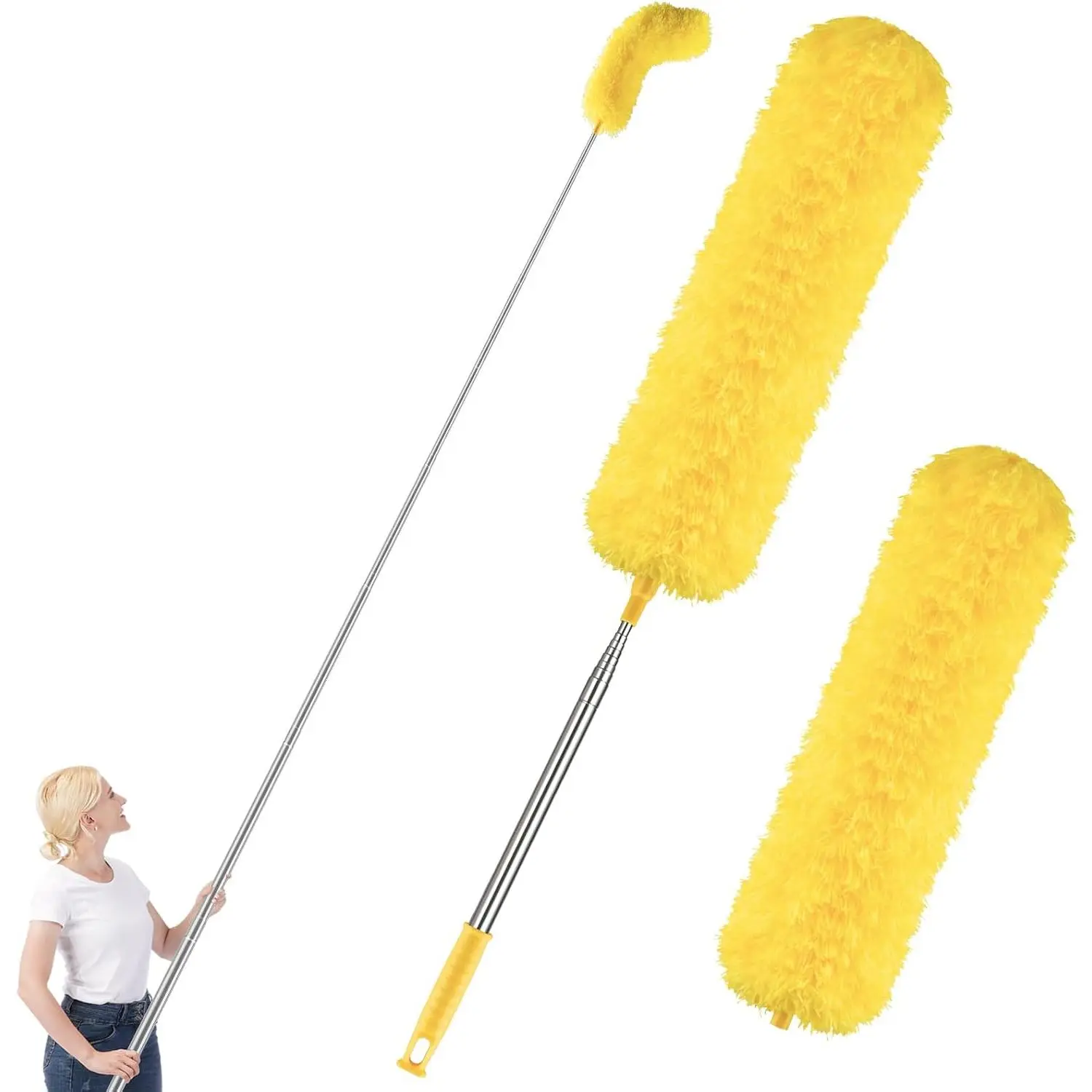 Dusters for Cleaning High Ceiling Fan, 30–100 Inch Microfiber Duster,Yellow | Flexible Microfiber & Chenille Heads  Dust, Long Extendable Duster for , , Cobwebs, Shelves & Tight Spaces