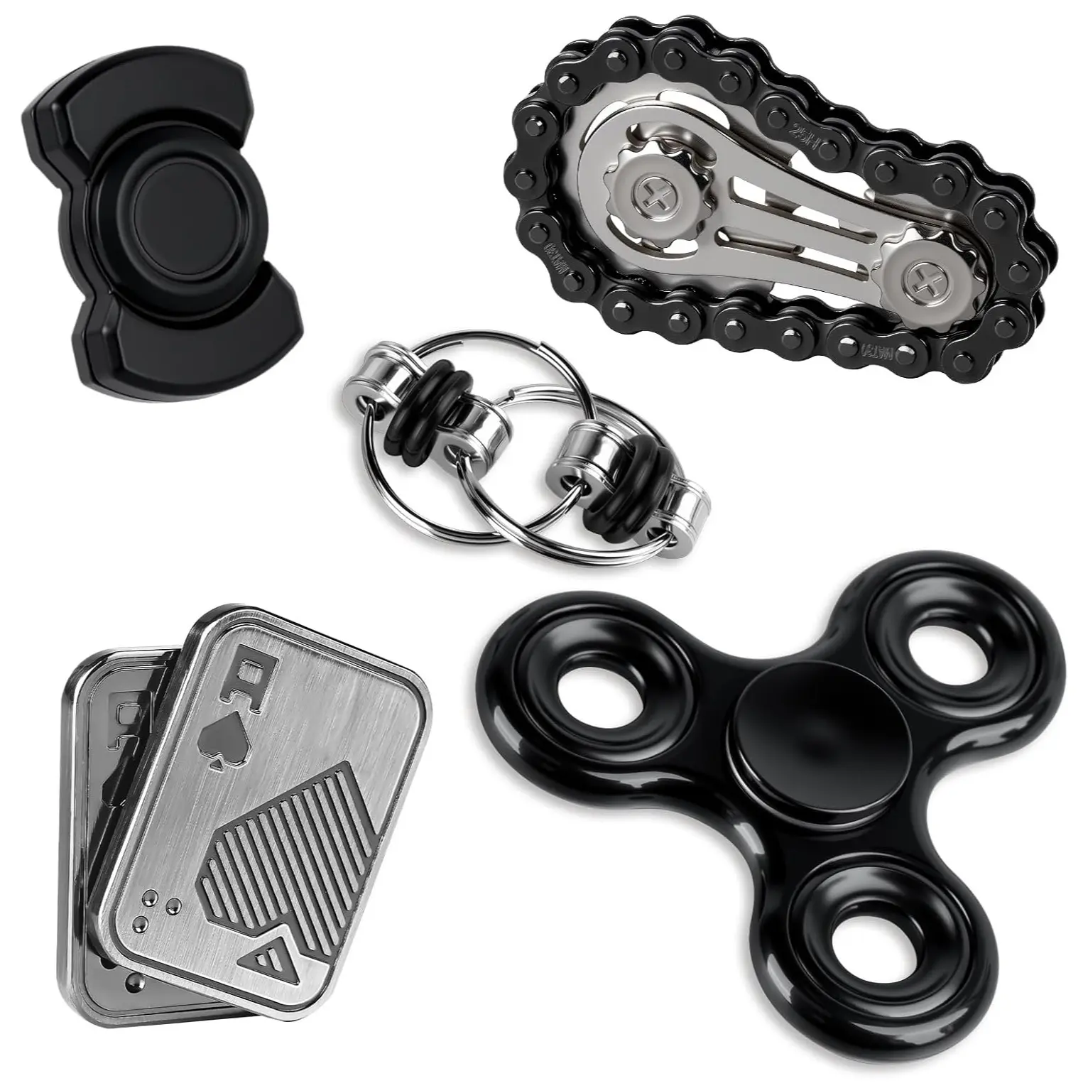 5 Piece Metal Magnetic Stress Relief Finger Toy Set, Quiet Finger Spinner + Magnetic Push Plate, Edc Pocket Gear, Anxiety Relief Toy