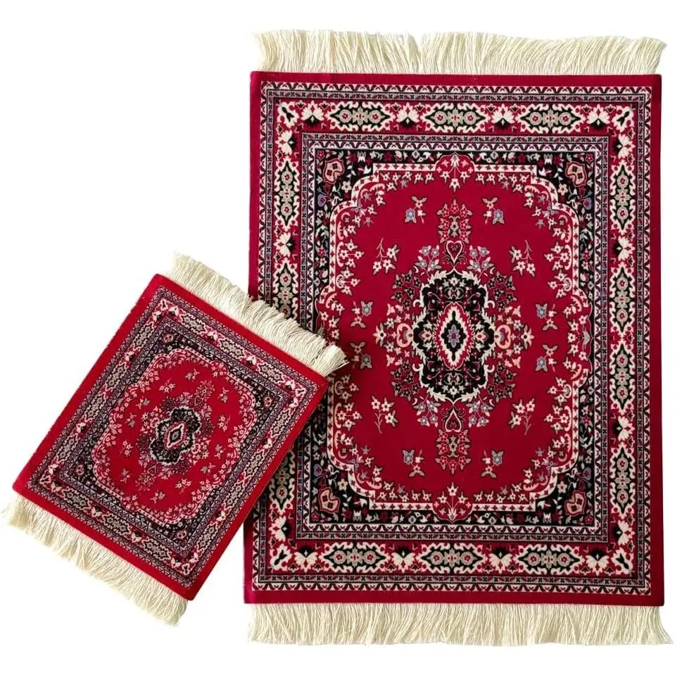 Polyester Desk Pad with Turkish Motif - Stylish, Modern, Long-Lasting Carpet Coaster Set, Office Desk Accessory