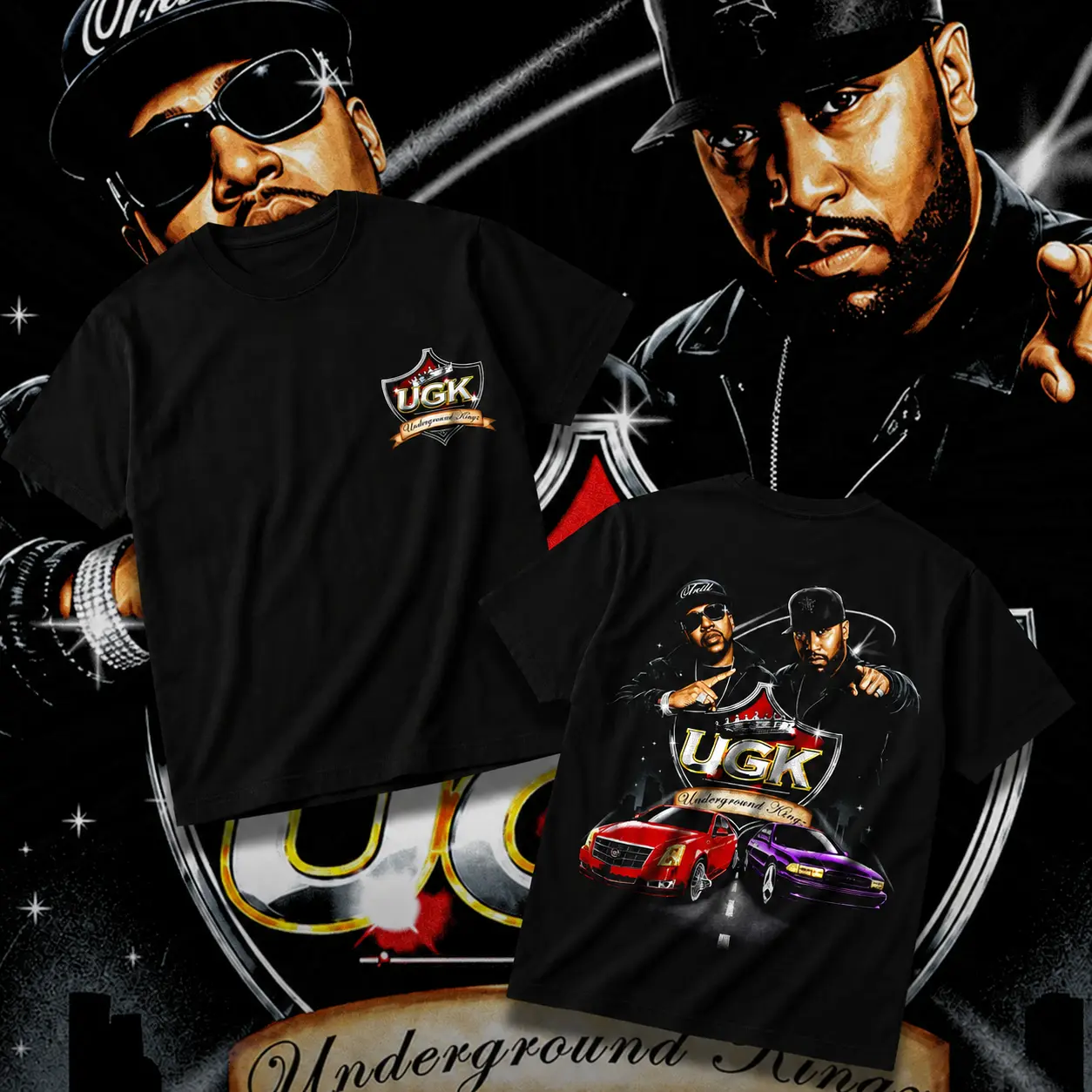 Men's Cotton T-Shirt with Southern Rap Legends Graphic Print, Double-Sided Design, Medium Length, Machine Washable, Tops, Shortsleeve, Menswear, Minimalist