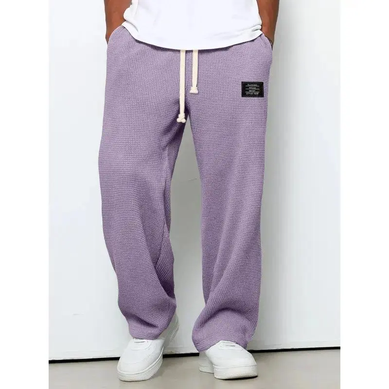Men's 2-Pack Waffle Knit Flared Sweatpants, Oversized Baggy Menswear Trousers with Drawstring Elastic Waist, Loose Fit All Seasons Casual Streetwear Pants, Flared Cut