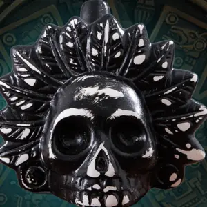 Aztec Death Whistle, Antique Style Ceramic Wind Instrument, Lacquered Finish, Design, Includes Carrying Bag, Music Gift