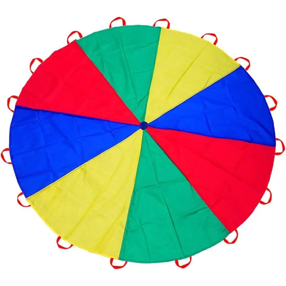 6.5ft/10ft/12ft/13ft/16.4ft/20ft Rainbow Parachute for Outdoor Party Games, Kids Play Parachute Group Cooperative Team Game Toys, Family Get-Together Entertainment