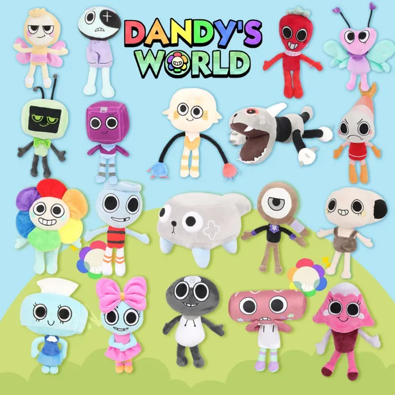 Dandy's World Complete Plush Toy Full Set 18 Different Characters Stuffed Doll Cute Cartoon Game Monster Figure Flower TV Box Shark Robot Butterfly Toaster Plushies Soft Fluffy Gift For Kids Teens Boys Girls Birthday Christmas Sofa Bedroom Desk Display De