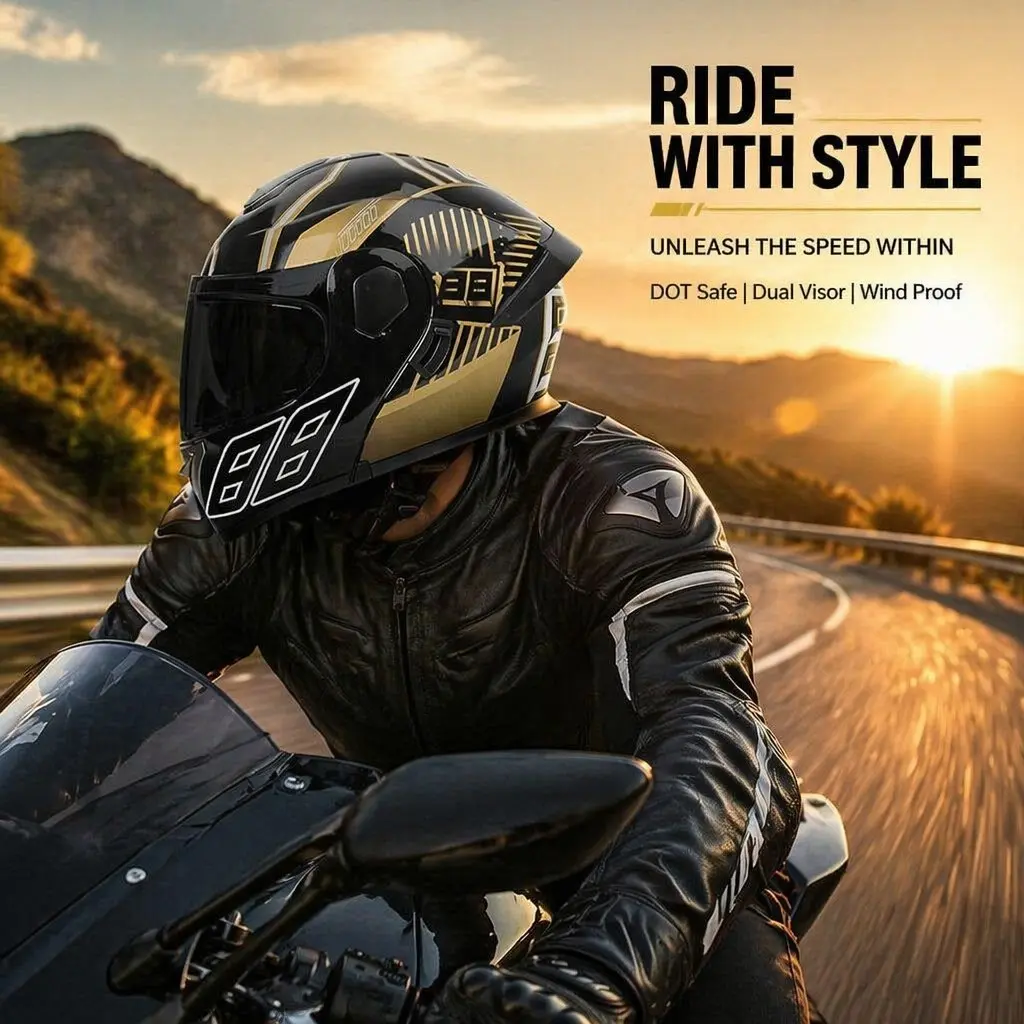 Unisex Ad Motorcycle Helmet, Dual Safety Certified, Winter Warm Summer Ventilated Commuter Helmet, Ideal for All Seasons, Motorcycle Riding Helmet
