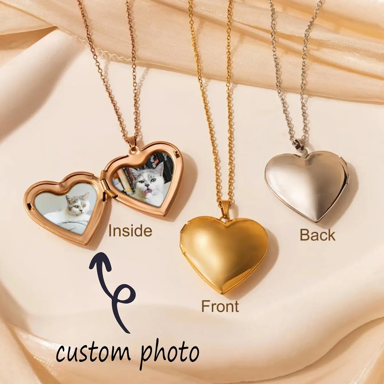 Custom 1/2 Photo Heart Locket Pendant Necklace Personalized Picture Women Fashion Necklace Personalized Birthday Souvenir Gifts