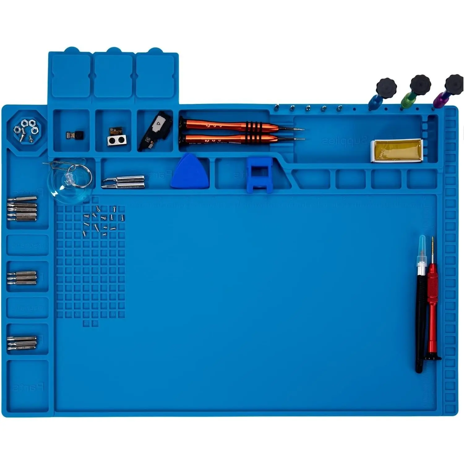 Large Blue Heat Resistant 932°F Magnetic Silicone Soldering Mat – Premium Workbench Protection for Electronics, Computer & Cellphone Repair, BGA Soldering Iron Work Station