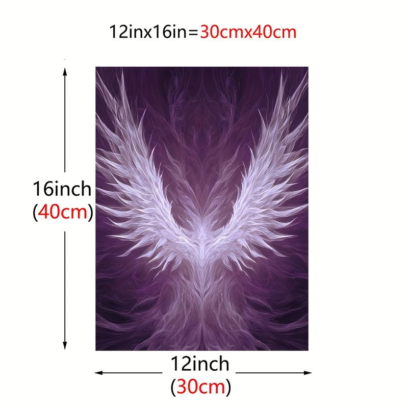 1pc Modern Gothic Purple & White Angel Wings Canvas Wall Art - Abstract Wing Design with Deep Violet-Purple Background, Wrapped Wood Frame, 12x16 Inch Square Painting for Home Decor, Living Room, Bedroom, Office