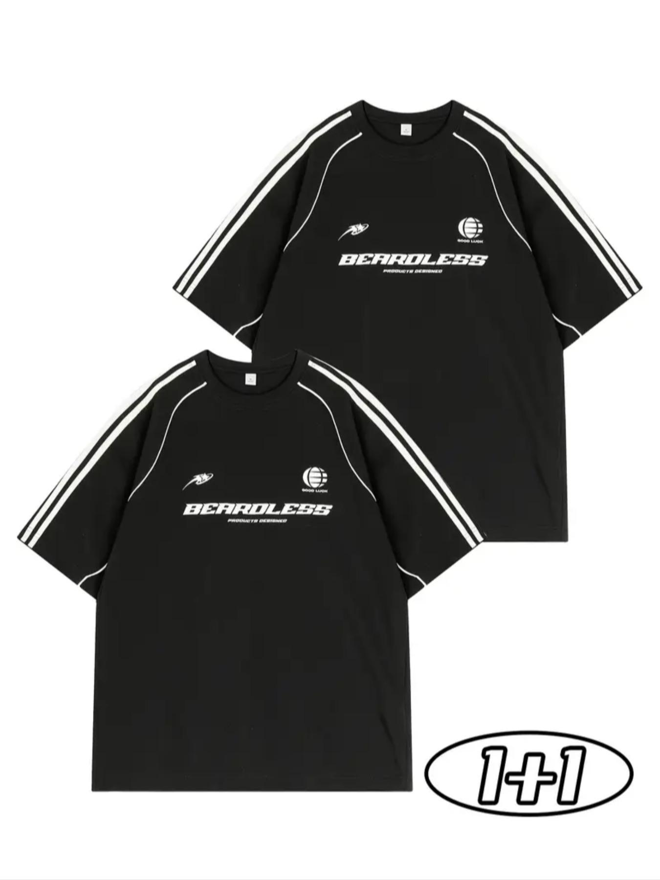 Men's Regular Fit Striped Trim Short Sleeve Tee, Casual Style Tee, Casual Comfy Round Neck T-shirt for Summer, Fashion Men's Top for Daily Wear, Tropical