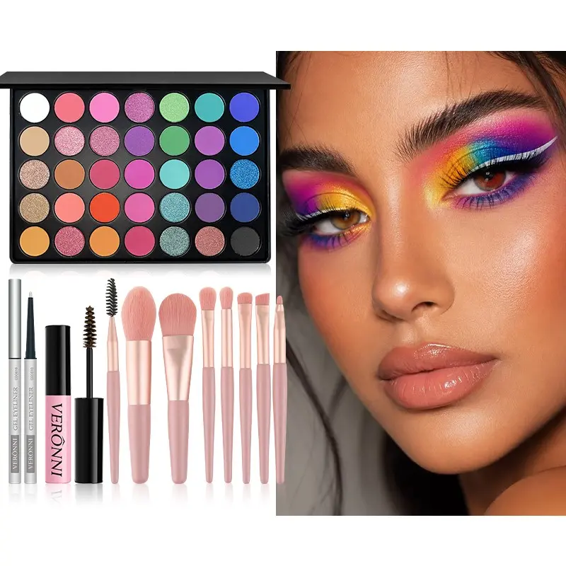 35-Color Eyeshadow Palette Set, Makeup Brushes, Brow Pomade, Eye Liner Pen, Perfect for Daily, Stage, Party Makeup