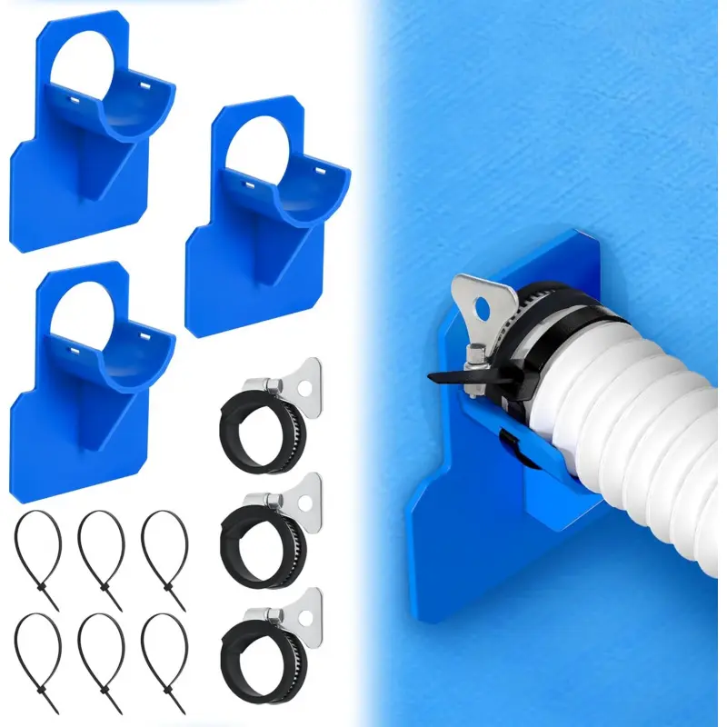 3-Piece Above-Ground Swimming Pool Pipe Holders, Upgraded Hose Support Brackets with Protective Hose Clamps, Fits Intex Pools, Prevents Sags, Accommodates Pipes Max 1.5"