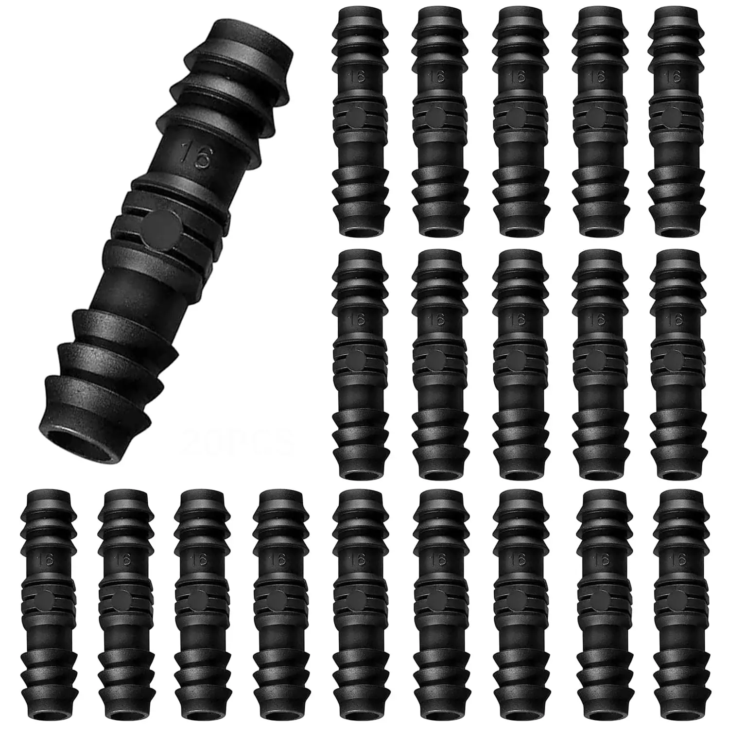 20 count Drip Irrigation Fittings Kits Barbed Coupling Connectors Drip Line Coupler Connector, Fits for  1/2 Inch PE Pipe or O.D. 16mm Drip Tubing in Irrigation Sprinkler System