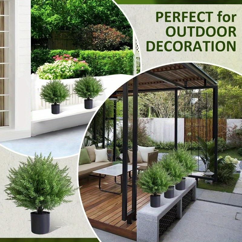 2 Pack Artificial Cedar Topiary Ball Trees with Ground Spike, UV Resistant Fake Bushes, Set of  Faux Cypress Fake Plants Faux Shrubs for Outdoor Indoor Front Porch Garden Decor.Floral Accent Decor