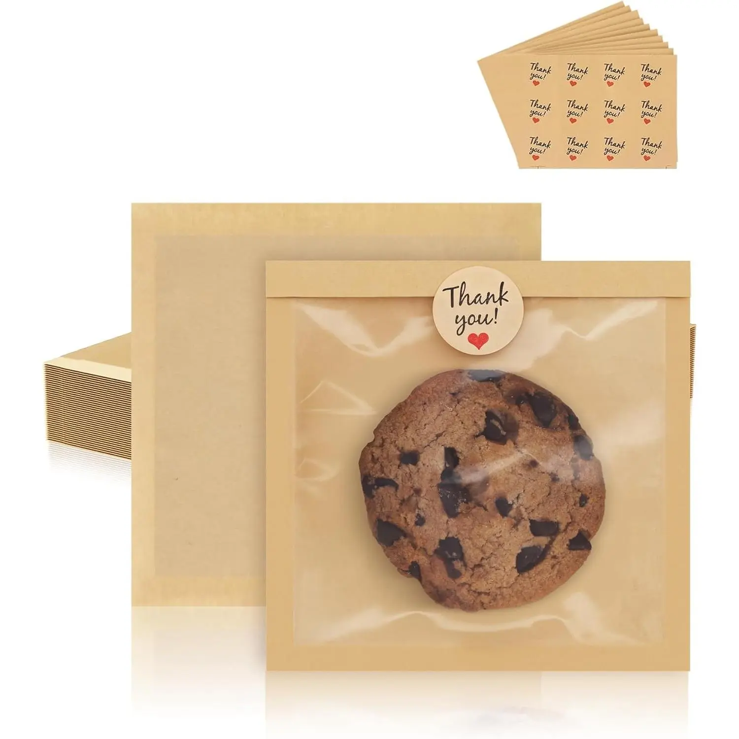 100 Pack Cookie Bags with Heat Sealing, 5.7 x 6.5 Inch Bakery Bags with Window, Grease Resistant Cookie Packing for Treats, Baked Goods, Bagel, Cake Slice, Sandwich (5.7"x6.5"-100pcs)