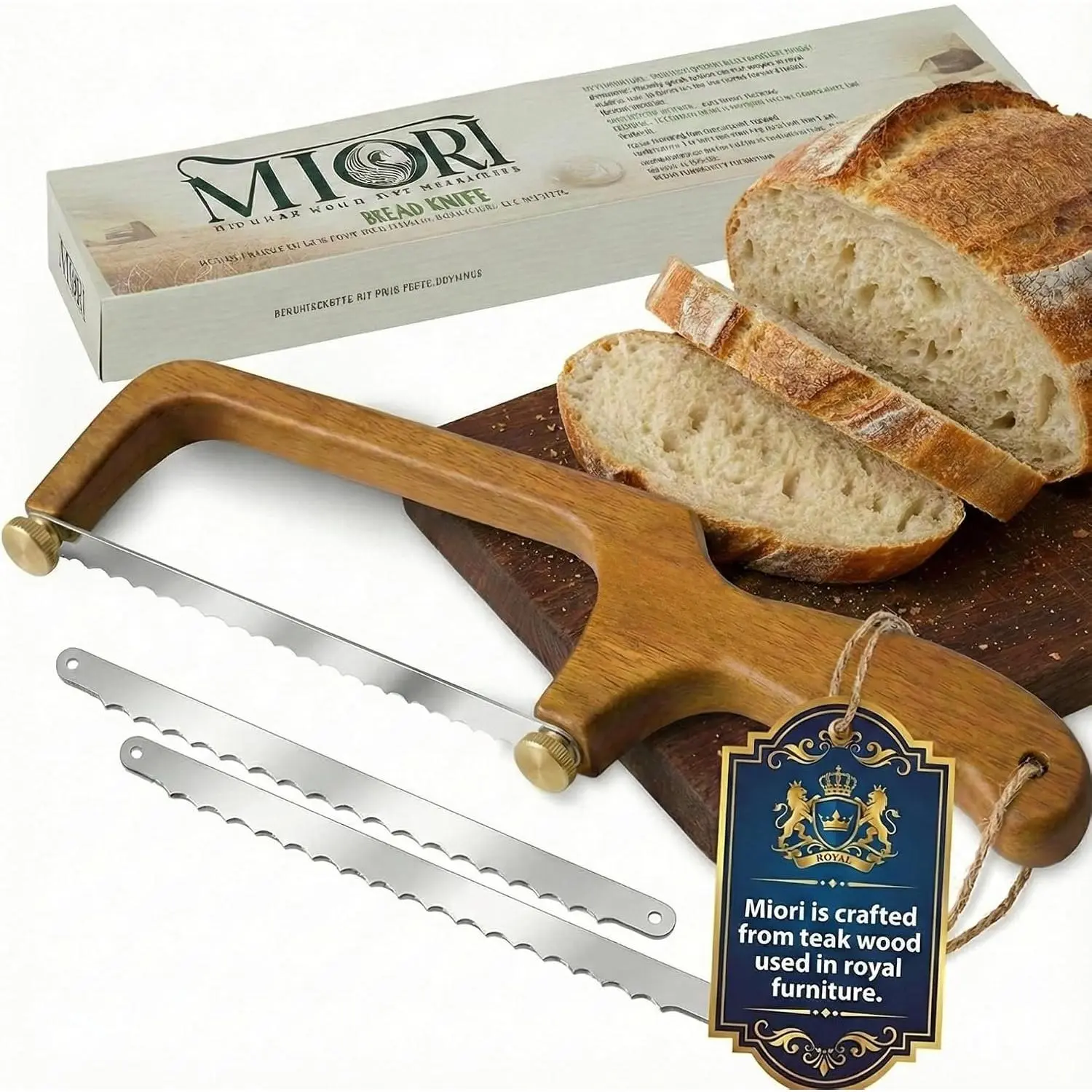 Royal Grade Teak  Bread Slicer with Sourdough  Set - Marine-Grade Durability - Ultra-Durable  Guide for Professional Slicing.