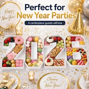 2026 Number Shaped Snack Tray Set, Large Fillable Cardboard Dessert Boxes with 4 Independent Containers, White Party Food Display Plates for Candy, Fruit, Cupcakes, Cookies, New Year, Graduation, Anniversary, Birthday Party Decor & Table Centerpiece