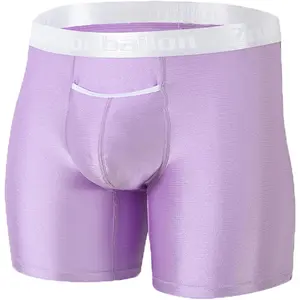 Mens Sexy Silk Horizontal Fly Underwear Big and Tall Breathable Anti Chafing Stretchy Long Leg No Ride Boxer Briefs