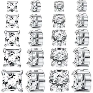 9 Pairs Magnetic Earrings for Men Clip on Earring Stainless Steel Magnet Earring Unisex Hoop Dangle Cross CZ Studs Non Piercing Magnetic Stud Earrings for Men WomenGift.