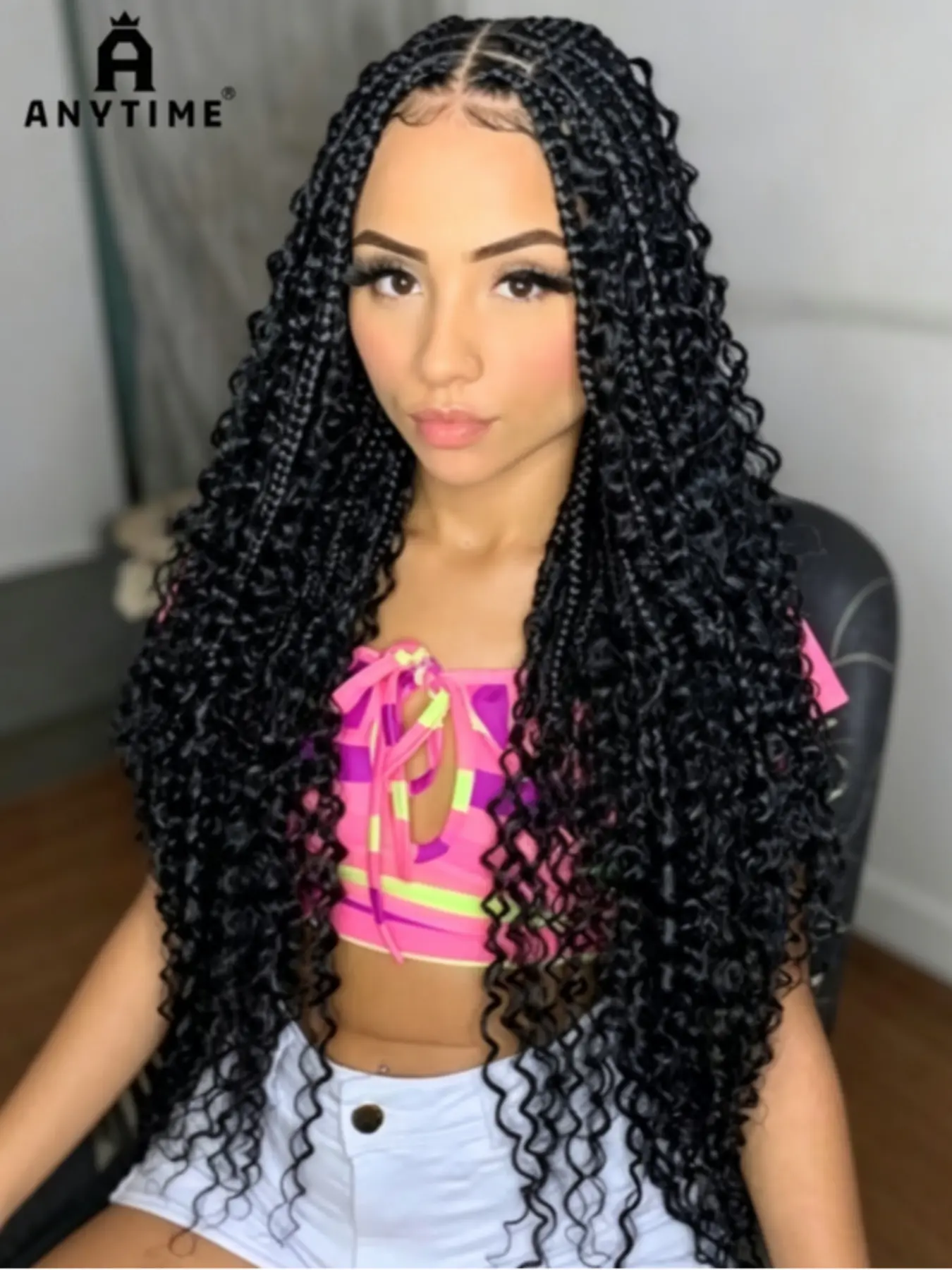 32'' Box Braided Wigs Boho Braids Styles, Synthetic Braids Wig for Women, Lace Frontal 9*6 Knotless Braiding Wig, Curly Braided Wigs, All Seasons