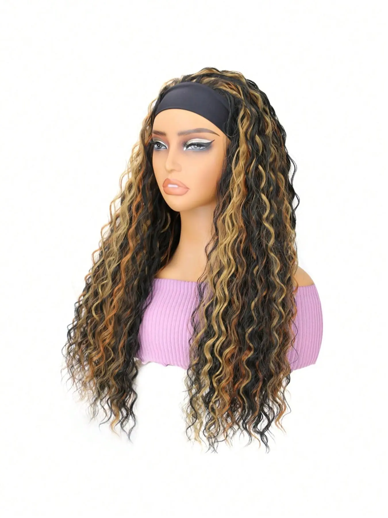 Water Wave Headband Wig Synthetic Hair 22 Inch Headband Wigs for Women Glueless None Lace Front Curly Wave Wig For Woven Wear Daily Party Cosplay Halloween And Christmas