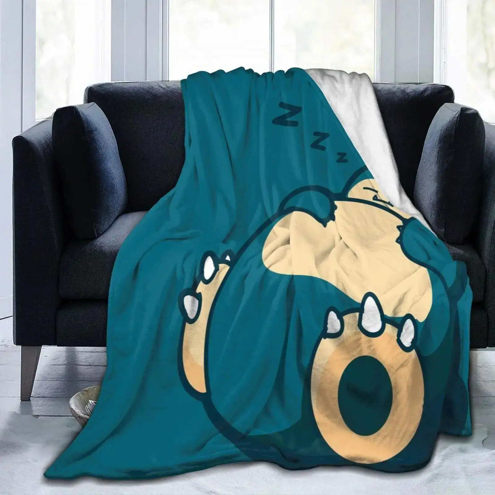 Snorlax Cartoon HD Print Cooling Flannel Fleece Throw Blanket - Soft, Lightweight for Bed/Couch, Multi-Sizes Home/Outdoor Bedding Decor Gift for Kids Fans