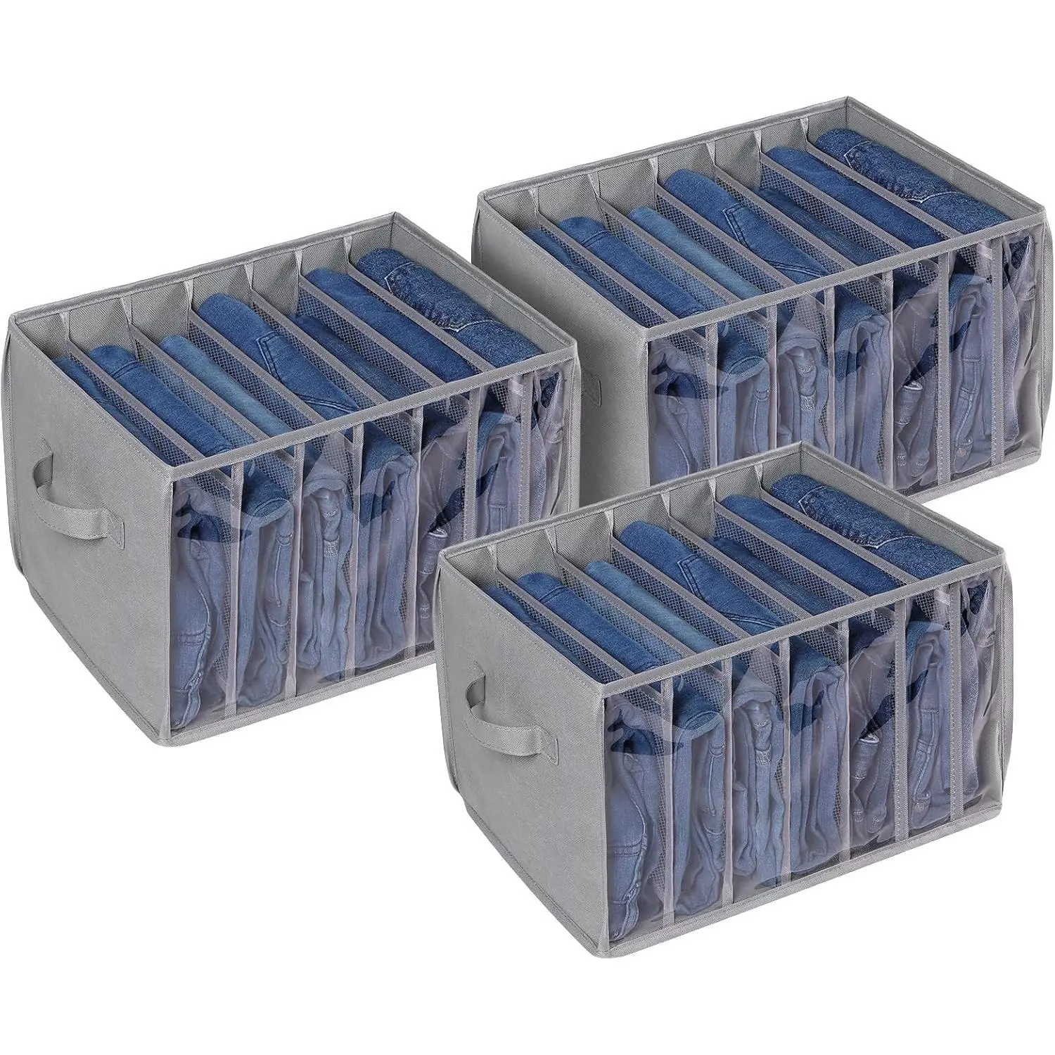 Wardrobe Clothes Organizer Pants Organizer Bins for Closet, 3 Pack | 7 Grids Divider, Support Board, Upgraded Sweater Organizer for Closet for Jean, Pant, Sweater, Legging T-Shirt