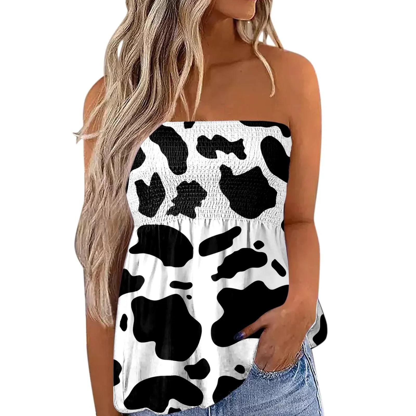 2025 New Women's Fashion Clothing Independence Day Printed Tube Top T-shirt for Women Flowy Strapless Tube Top Blouse